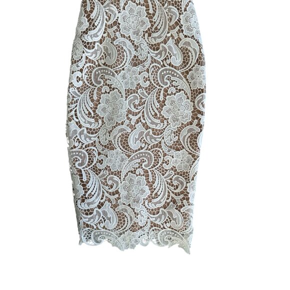SISTARESS White Lace Nude Lined MIDI Weddjng Cocktail Dress Size Small - Picture 6 of 9